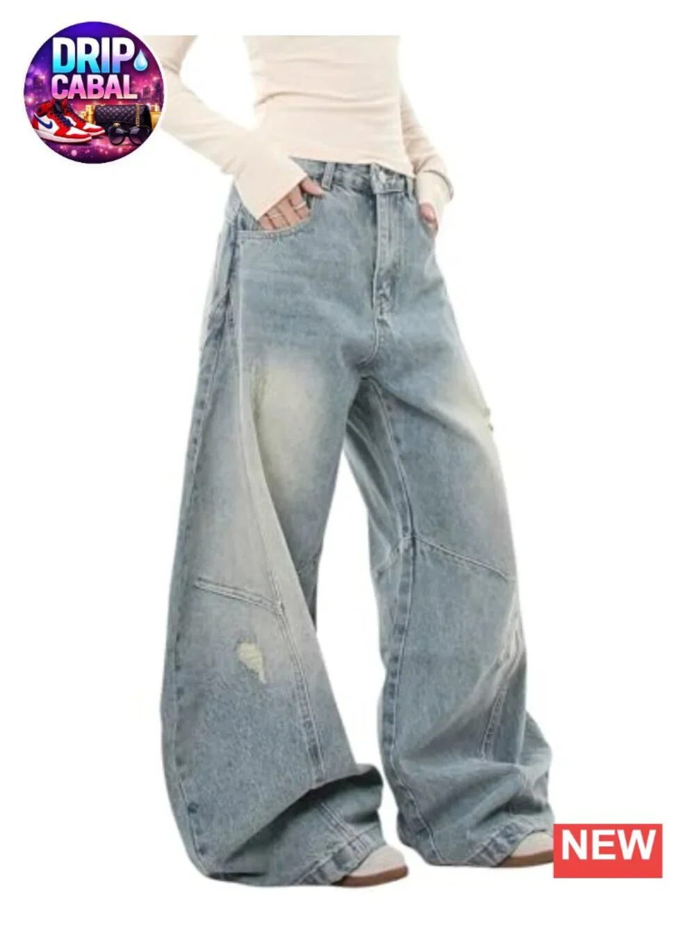 Baggy Barrel Jeans Wide Leg Low Rise Denim Pants Women Vintage
